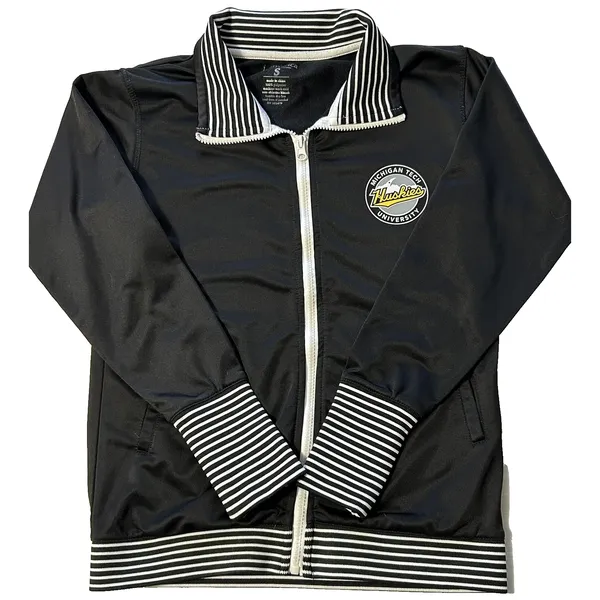 J. America Michigan Tech Huskies Track Jacket Womens S Black Stripe Zip VTG VGUC - Image 2