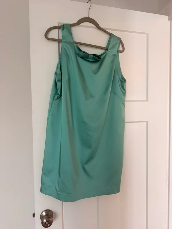 BHLDN Aqua/Teal Satin Bow-Back Mini Dress — Size Large - Image 4