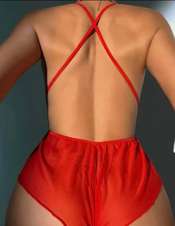 Boutique Red Lace Lingerie Bodysuit Babydoll Sheer Stretch Teddy, Romantic Sleepwear - Image 2