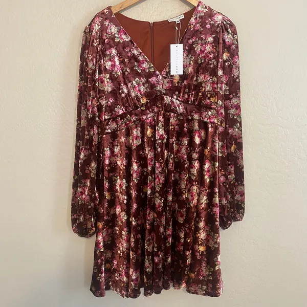 Baltic Born Teri Velvet Short Dress Womens Size XL Wedding Guest Fall Floral - Image 3