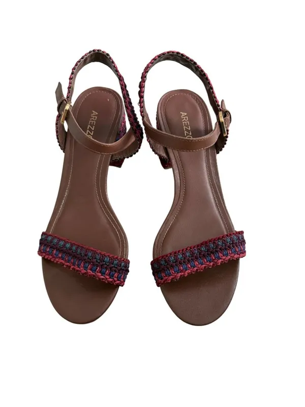 AREZZO Brown Leather Multicolor Woven Sandals Heels Size 8 - Image 2