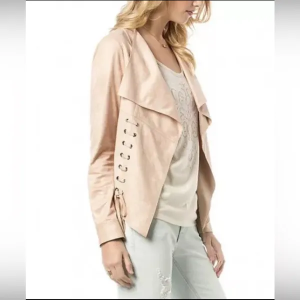 Miss Me Jacket Women Small Beige Crop Faux Suede Criss Cross Lace Up Fairygoth - Image 2