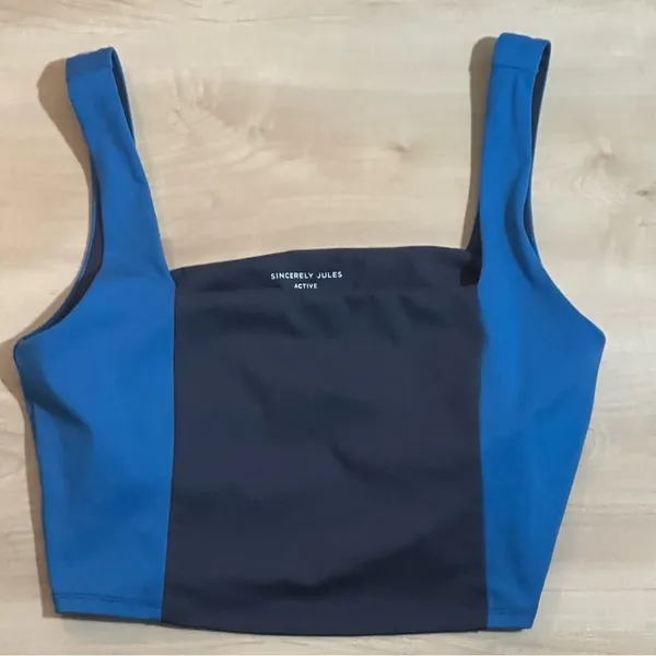 Sincerely‎ Jules Shades of Blue Colorblock Sports Bra Size Medium - Image 4