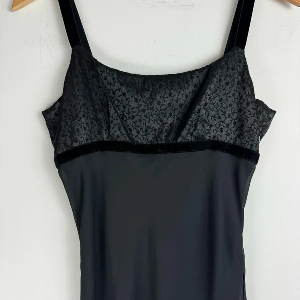 Vtg Y2K Jonathan Martin Black Slip Maxi Dress Velvet Floral Bodice Sz S/M - Image 3