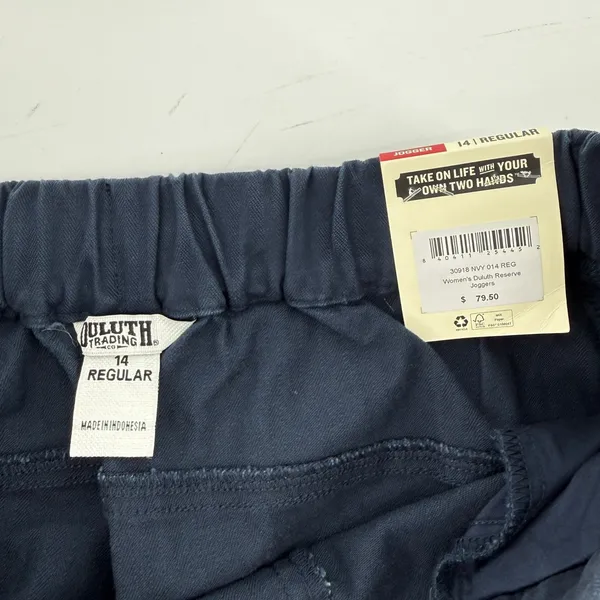Duluth Reserve Joggers Navy Blue Women 14 Reg High Rise‎ Cargo Pants Pockets New - Image 3