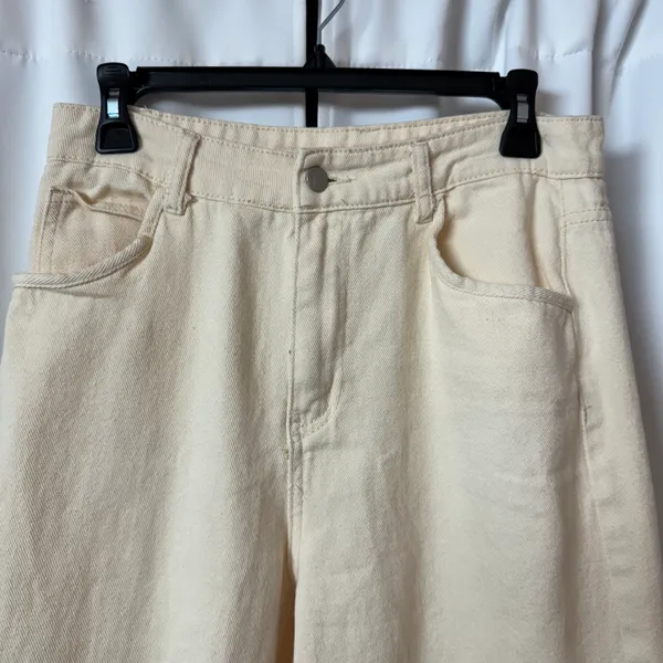 SheIn Light Cream Beige High Waisted Straight Leg Cotton Baggy Pants - Image 3