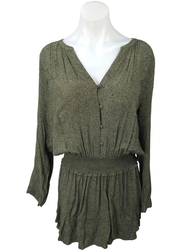 Rails Jasmine Olive Speckled V-neck Long Sleeve Smocked Waist Mini Dress Size L - Image 4