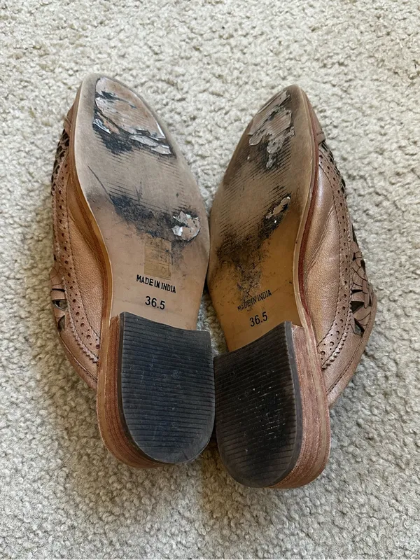 Free People Tan Leather Mules Cut-Outs Boho Festival Summer Indie Casual - Image 6