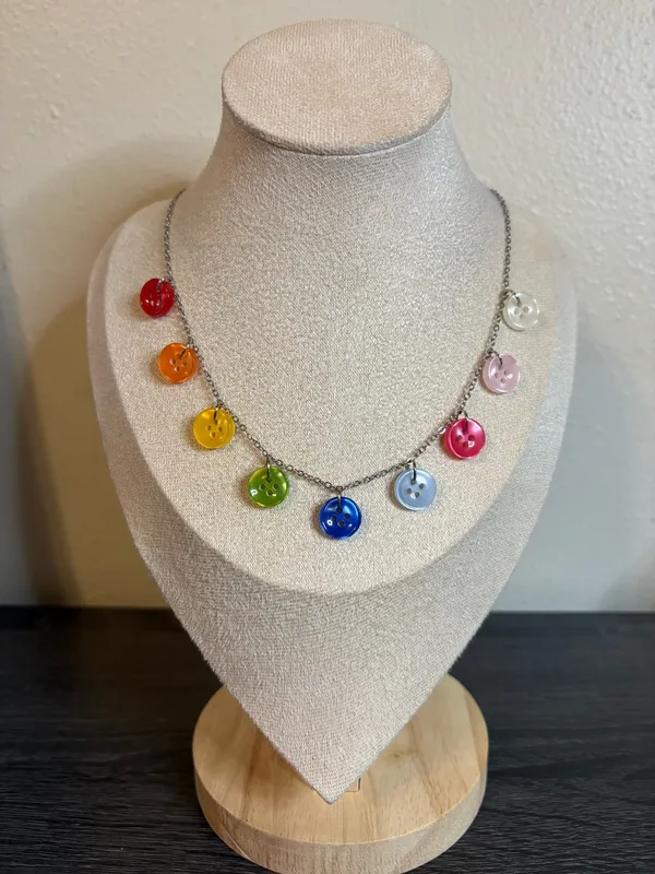 Handmade Colorful Button Necklace | Waterproof & Tarnish Resistant - Image 2