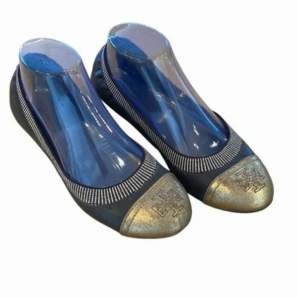 Tory Burch Gold/Brown Leather Scrunch‎ Ballet Flats Size 8.5 - Image 3