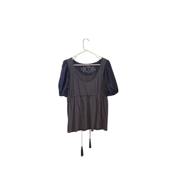 Anthropologie Deletta Elegant Blue puff sleeve belted tassle Top silk cotton - Image 6