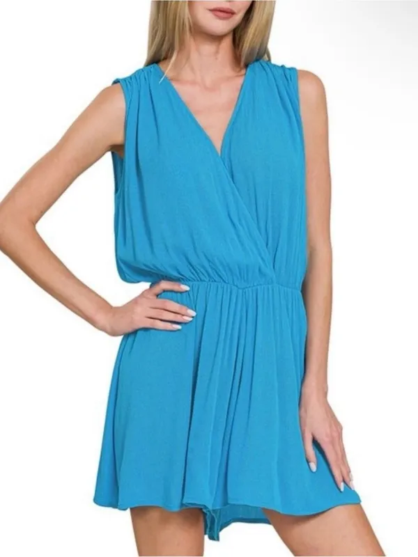 Zenana Sleeveless Blue Flowy Romper - Image 3
