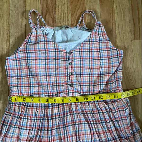 Loft Midi Dress Womens 4 Orange Blue Plaid Western Cowgirl Farm Cotton - Image 4