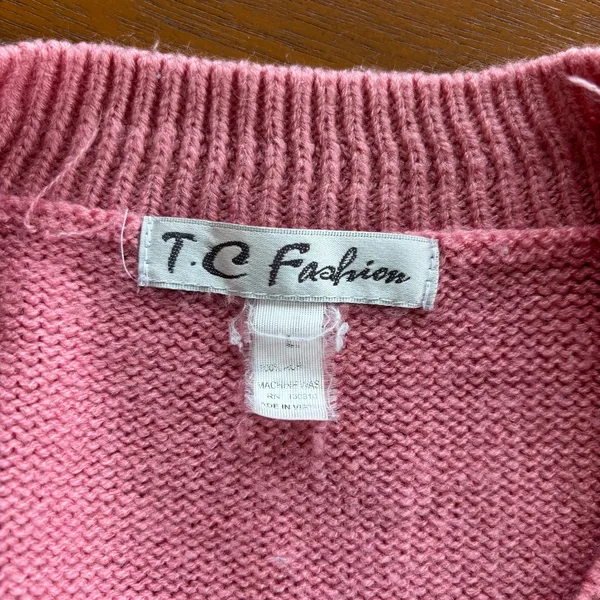 90s Vintage TC Fashion Pink Sweater Vest L Floral Embroidered Knit Coquette - Image 3