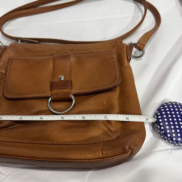 Fossil Genuine Leather Tan Crossbody Bag Ring Detail Front Pocket Womens - Image 4