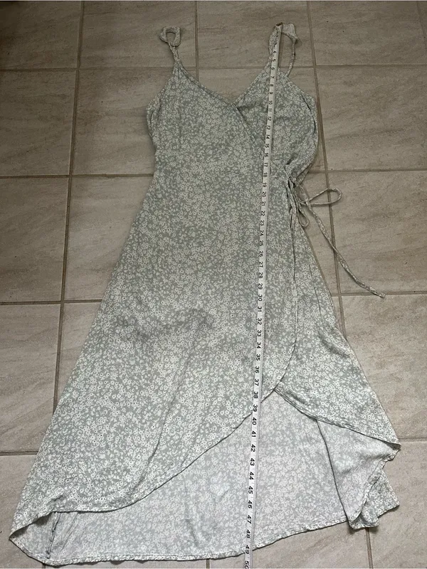 Abercrombie & Fitch Light Green Floral Wrap Midi Dress Flutter Strap Size XL - Image 11