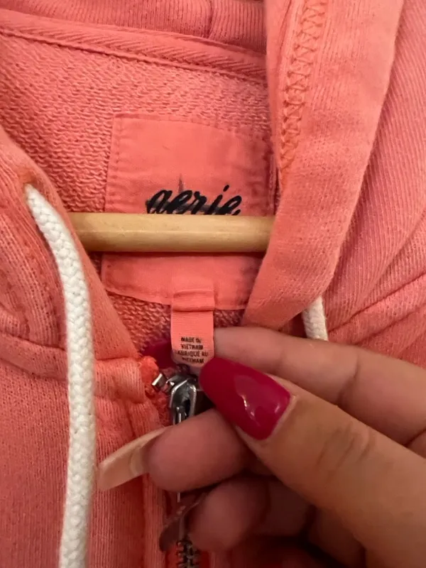 Aerie sun washed coral full zip up elastic waist hoodie with pockets - Image 5