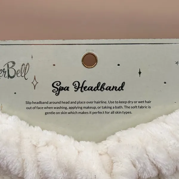 Disney Tinker Bell Spa Headband‎ White Plush Gold Glitter Bow Taste Beauty - Image 8