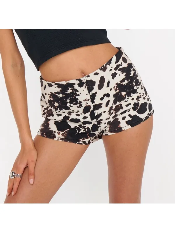 Show Me Your Mumu El Paso Shorts Cow Print Pull On Stretch Denim Shorts XXL - Image 2