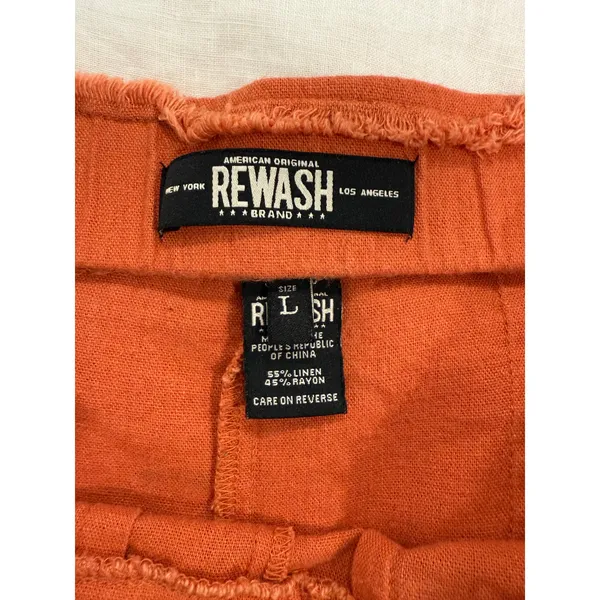 Rewash Mid Rise Button Front Pleated Wide Leg Pants Orange Women's Large Boho - Image 4