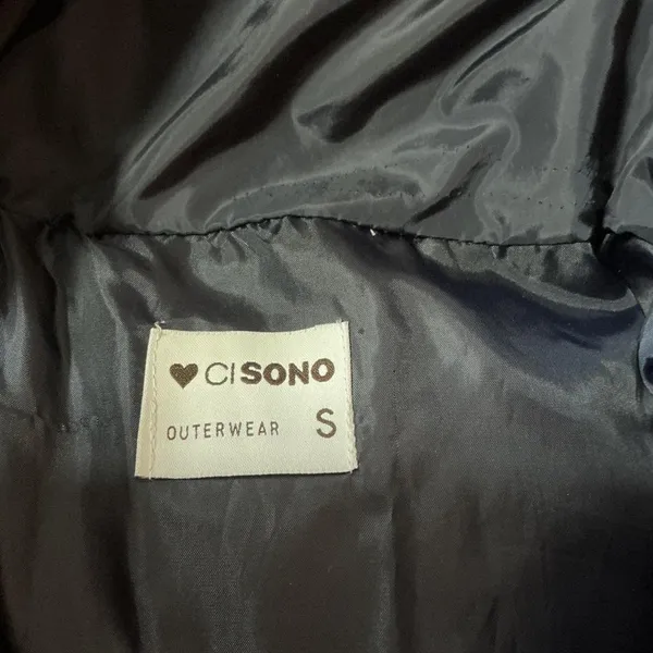 CISONO‎ Navy Blue Puffer Jacket Hooded Cropped Zip Up Women's Size S - Image 5