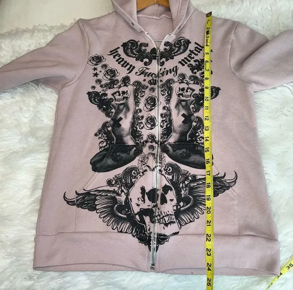 Unique print Heavy F*cking Metal zip up Hoodie size medium HAS FLAWS - Image 4