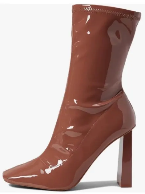 Aldo Glossy Mid-Calf Block Heel Boots in Chestnut Pink Size 6.5 - Image 4