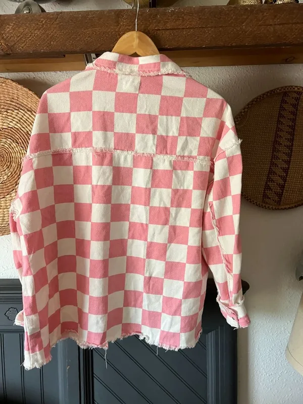 Pol barbie pink & white checkered boho y2k Shacket small - Image 4
