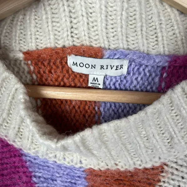 ASOS Moon River Pink & Violet Striped Pullover Hi Low‎ Sweater M - Image 4