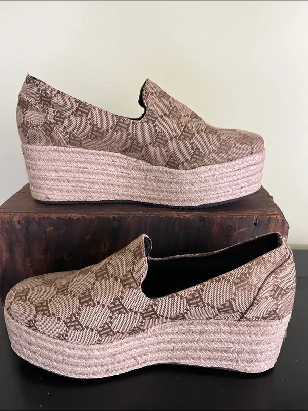 Unbranded Beige Patterned Platform Espadrille Slip - Image 2
