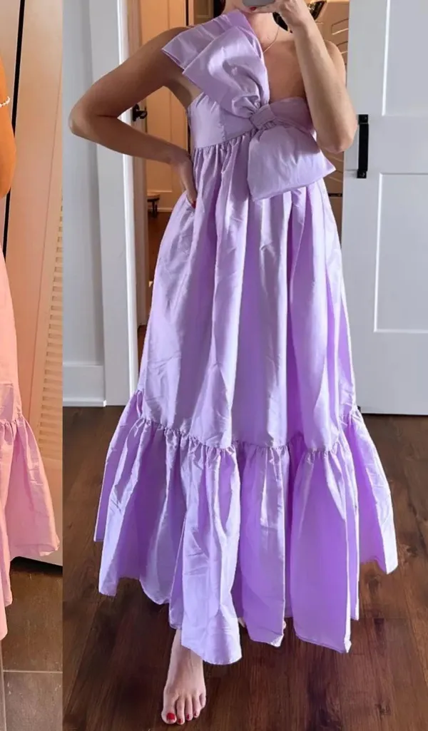 NWT Anthropologie Atsu Sally Bow One Shoulder Maxi Dress Lilac Purple XXS - Image 4
