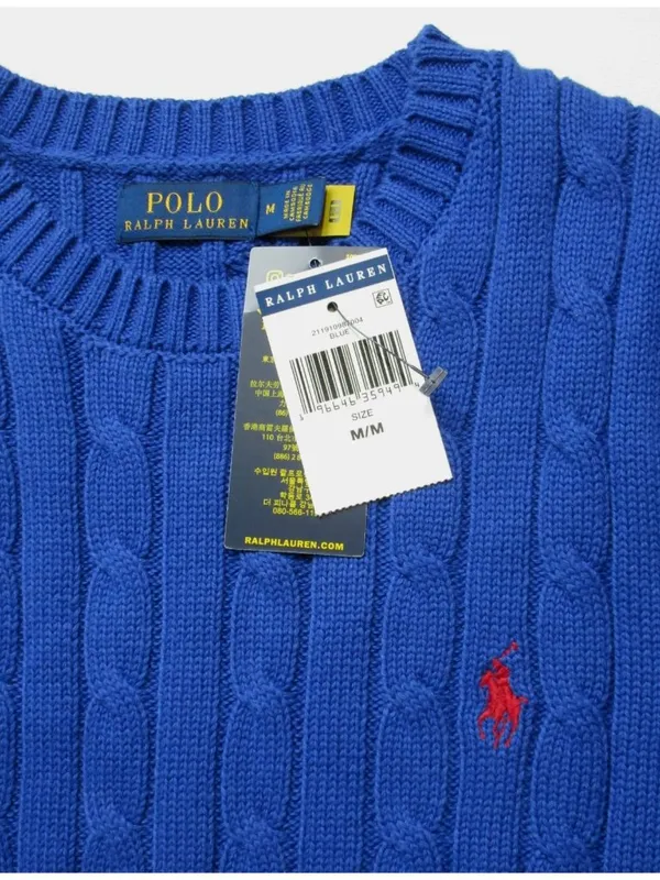 NWT Polo Ralph Lauren Cable-Knit Cotton Short-Sleeve Sweater in Blue M - Image 4