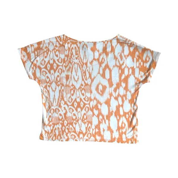 Chicos Orange Ikat Abstract Print Top Size Large Shoulder Detail Chicos Size 2 - Image 2
