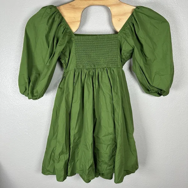 Abercrombie Fitch A&F Emerson Poplin Puff Sleeve Mini Dress‎ Green Small Tall ST - Image 4