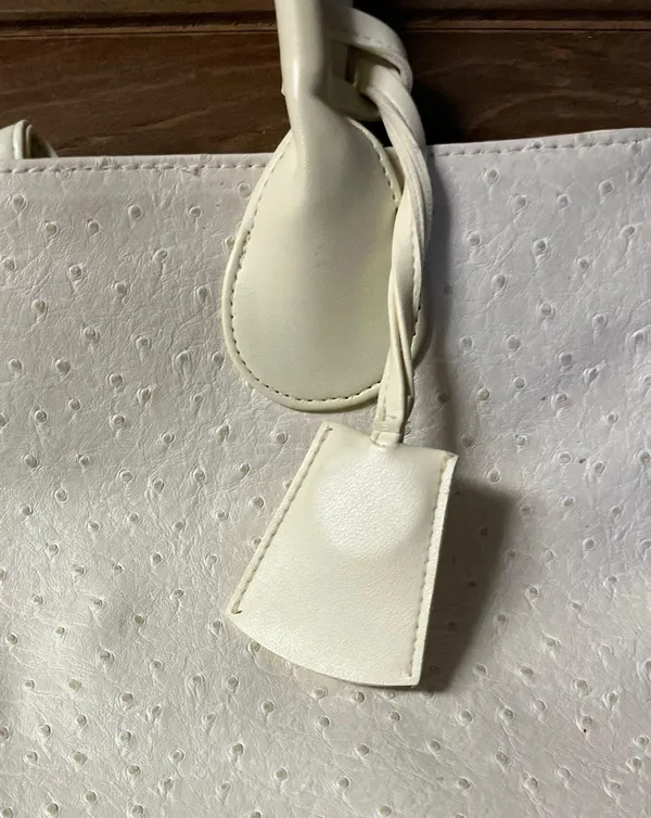 Estee Lauder Ostrich Leather Tote Bag,, Cream Color 17 wide x 10!height w/case - Image 10