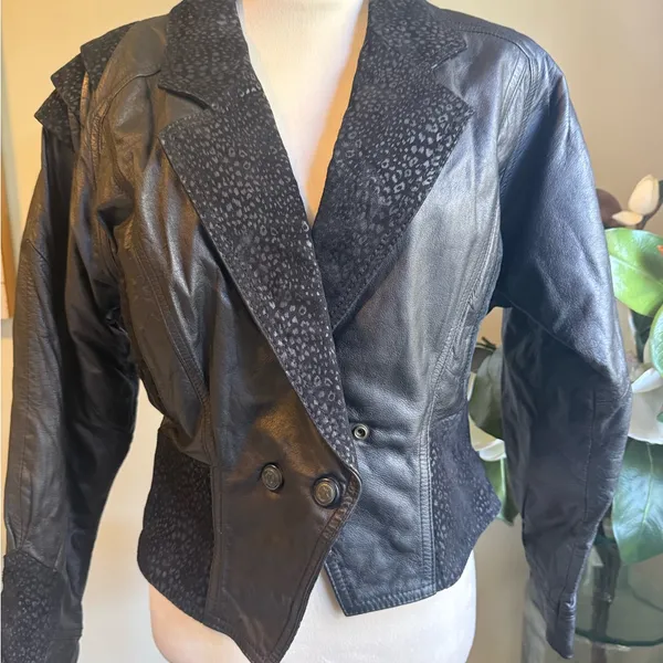 Vintage Lucky Leather moto large retro boho jacket y2k‎ whimsi goth animal print - Image 2