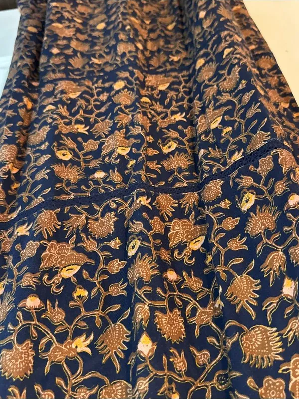 Xirena Charly Midi Dress Floral Long Sleeve Brown & Navy Blue | XL - Image 8