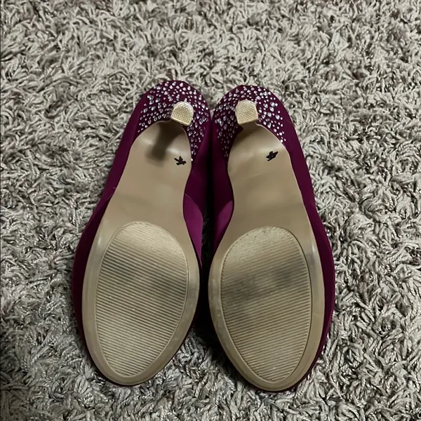 Purple Velvet Platform Heels with Crystal Embellishments - Image 4