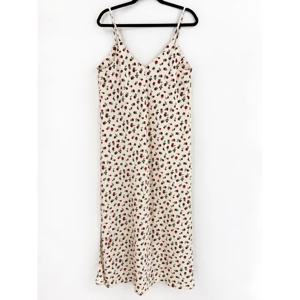 A New Day Midi Slip Dress Women L Cream Red Rose Floral Coquette Romantic - Image 9