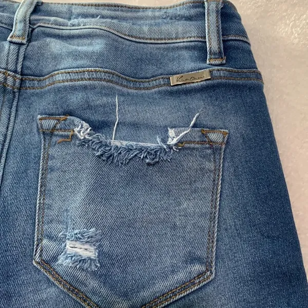 Kancan womens small cut off bermuda denim jean shorts blue distressed casual vac - Image 7