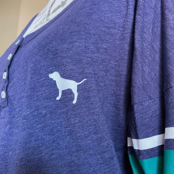 Victoria's Secret PINK Blue Long Sleeve Henley Top Shirt - M - Image 4