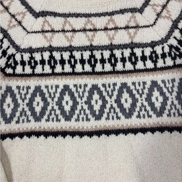 American Eagle Sweater Cream Wool Blend Fair‎ Isle Scandi Nordic Cabincore Large - Image 4