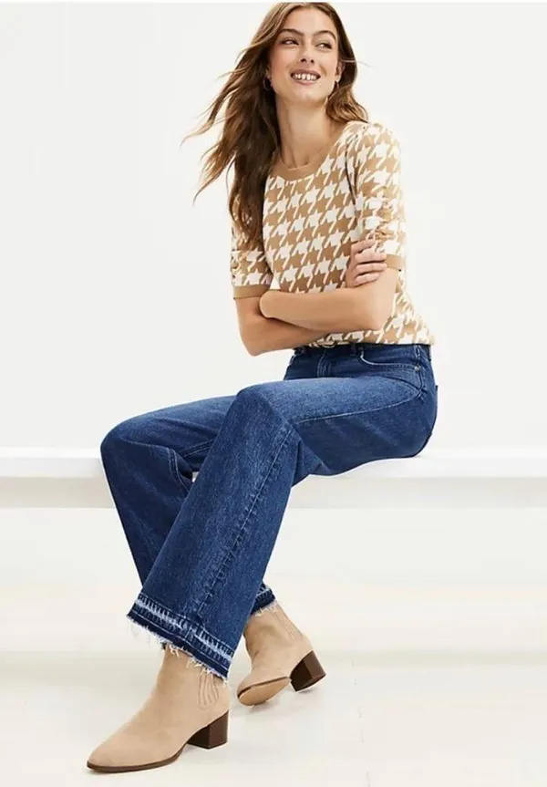 NWT LOFT Frayed High Rise Wide Leg Jeans Dark Indigo Wash Sz 34 - Image 2