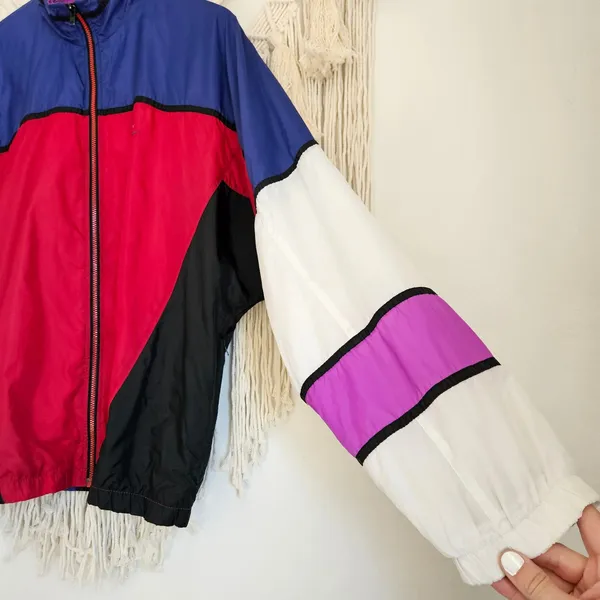 Nike‎ Vintage 90s Style Colorblock Windbreaker Jacket Red Blue Purple Womens L - Image 3