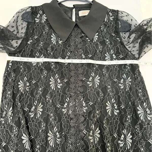Simply Couture Black Lace Peter Pan Collar Mod Mini Dress Small - Image 8