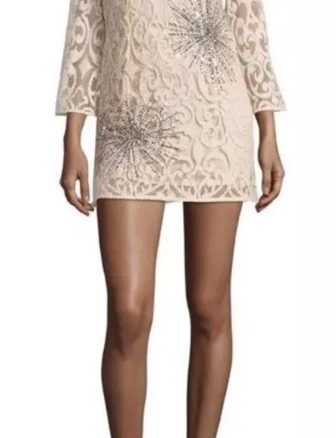 Free People Ivory Mini Lace North Star Sparkly Sequin Dress.Size M - Image 4