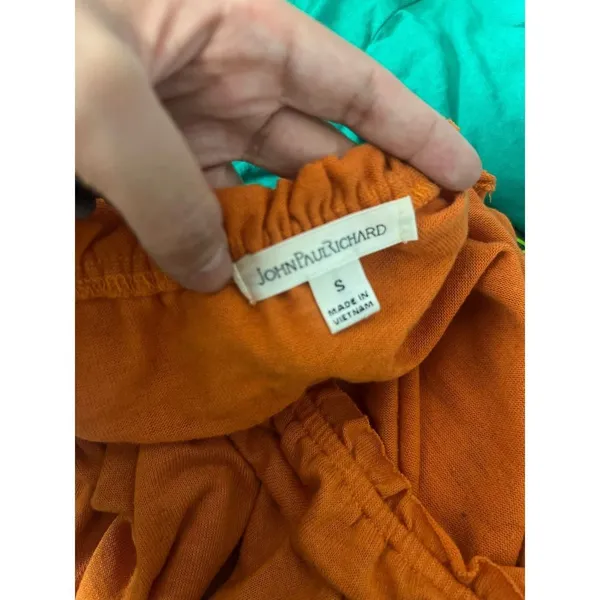 John Paul Richard Peasant Blouse Womens Small Burnt Orange Ruffle 3/4 Sleeve - Image 4