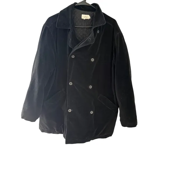 J. Crew Womens‎ Vintage Black Velvet Double Breasted Pea Coat Quilted Lining M - Image 2