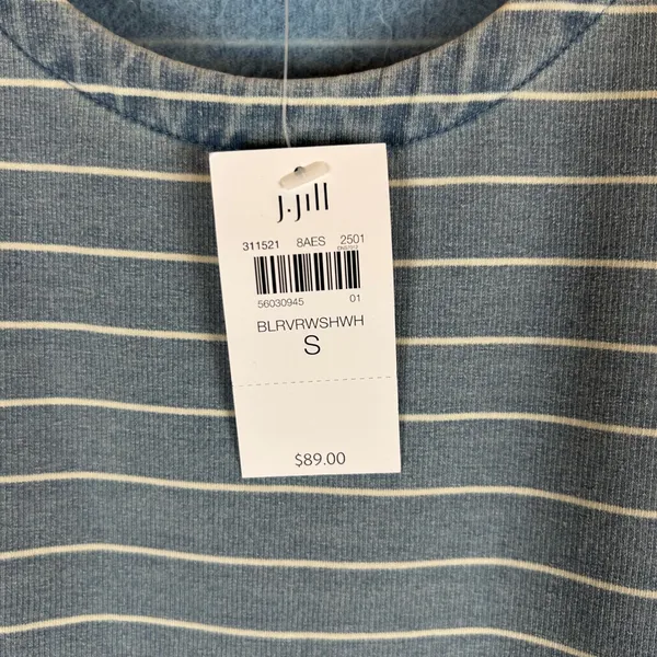 J. Jill Pure Jill Indigo Blue Striped Tunic Sweatshirt Kangaroo Pocket Small NEW - Image 4