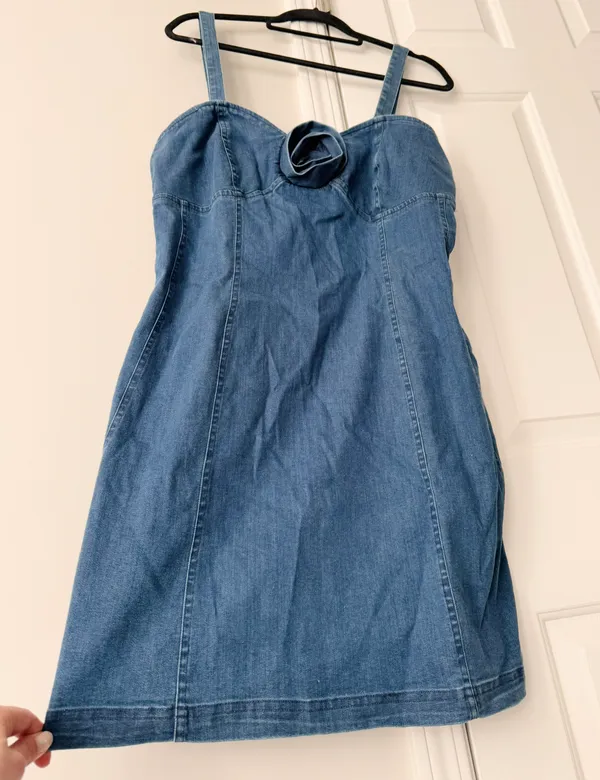 Anthropologie Porridge Rosette Denim Slim Mini Dress, Size XL - Image 9
